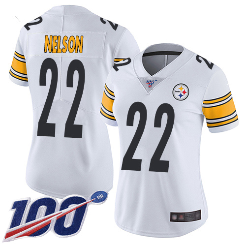 Women Pittsburgh Steelers Football #22 Limited White Steven Nelson Road 100th Season Vapor Untouchable Nike NFL Jersey